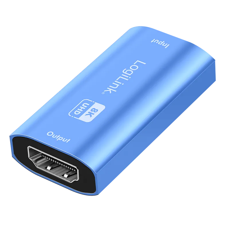 HDMI-Repeater, 20 m, 8K/60 Hz, HDCP 2.3, Alu, blau