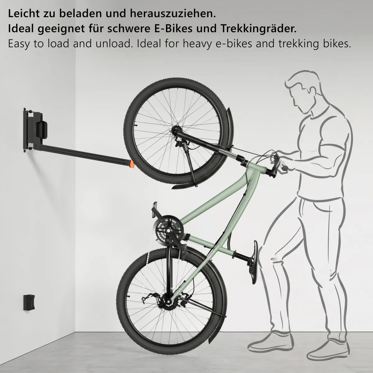 MAXTRACK Fahrrad Wandhalterung schwenkbar für Räder mit Schutzblech, Reifenbreiten 5,3 cm - 7,1 cm (2,1" - 2,8") (HR 18)