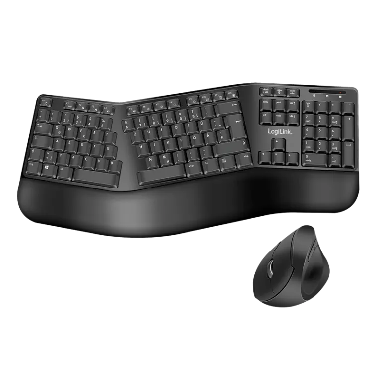 Ergonomisches Funk-Tastatur-Maus-Set mit geteilter Tastatur, schwarz