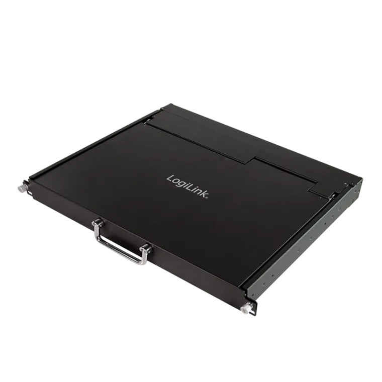 KVM-Konsole mit 17"-Bildschirm, VGA, USB-A, PS/2, geringe Einbautiefe, QWERTY