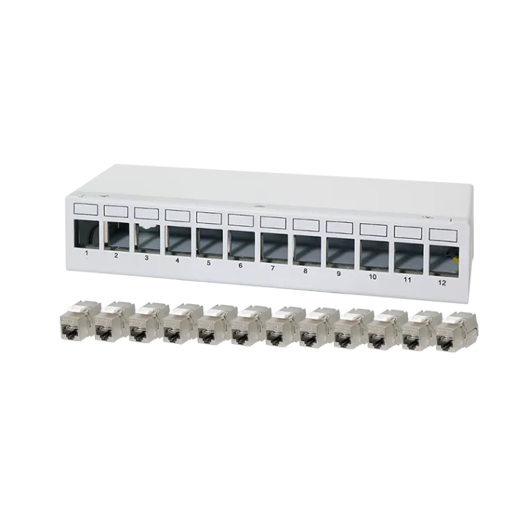 Patch Panel 12 Port mit 12 Cat.6A Keystone Modulen