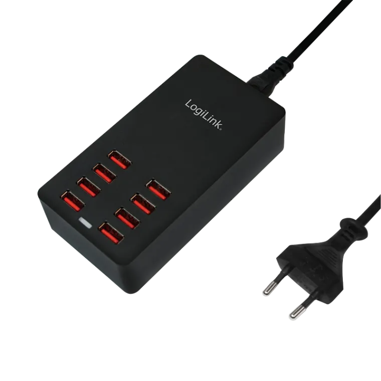 USB-A Tischladegerät, 44 W, 8-fach, 8x USB-A, Schwarz