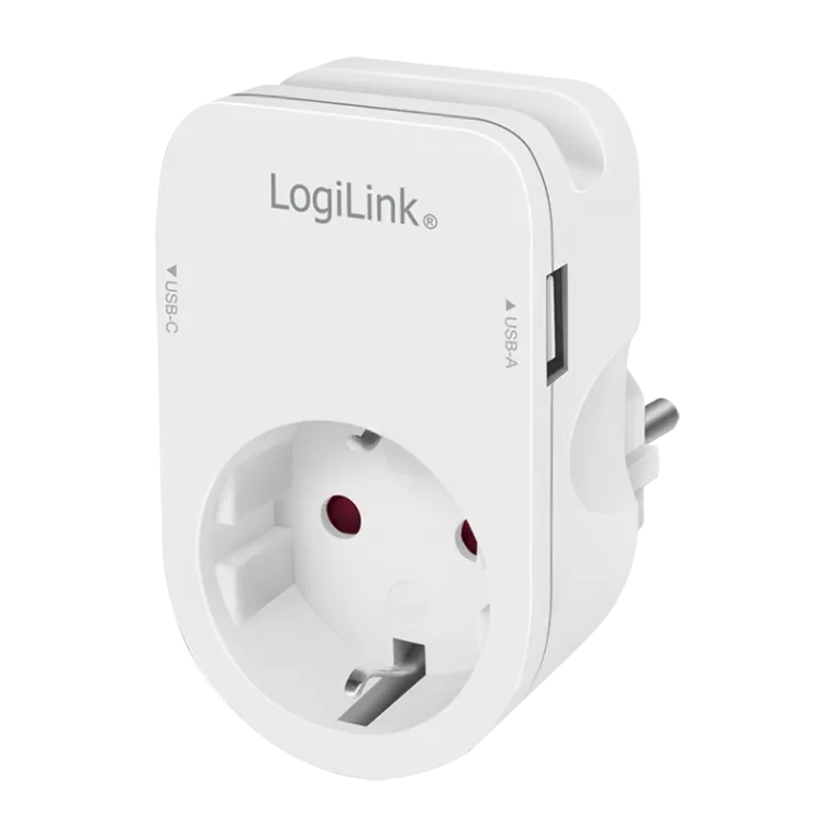 USB-A/C Ladegerät, 17 W, 2-fach, 1x USB-A, 1x USB-C, 1x CEE 7/3, Ladeschale, Weiß