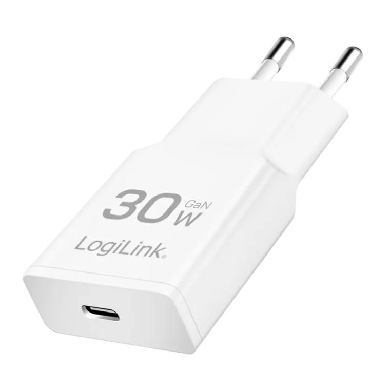 USB-C Ladegerät, 30 W, GaN, 1-fach, 1x USB-C (PD), Slim Version, Weiß