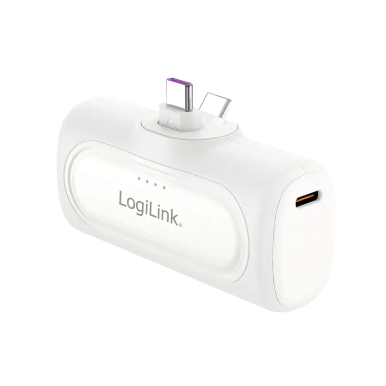 Kompakte Powerbank 5.000 mAh, 2x USB-C, Schnelladefunktion, Weiß