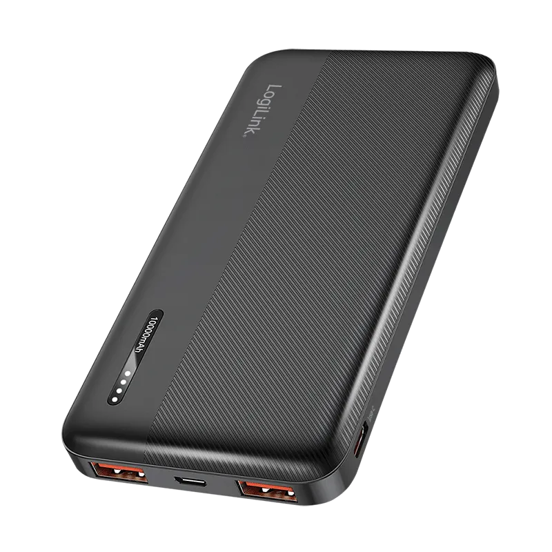 Mobile Powerbank, LiPo, 10.000 mAh, PD 20 W, 2x USB-A + USB-C, Schwarz