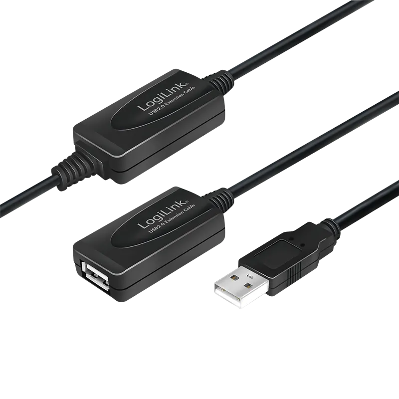 USB 2.0-Kabel, USB-A/M zu USB-A/F, Verstärker, schwarz, 25 m