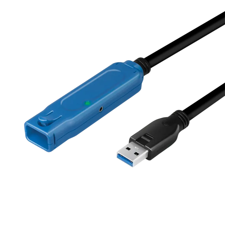 USB 3.2 Gen1-Kabel, USB-A/M zu USB-A/F, Verstärker, schwarz/blau, 10 m
