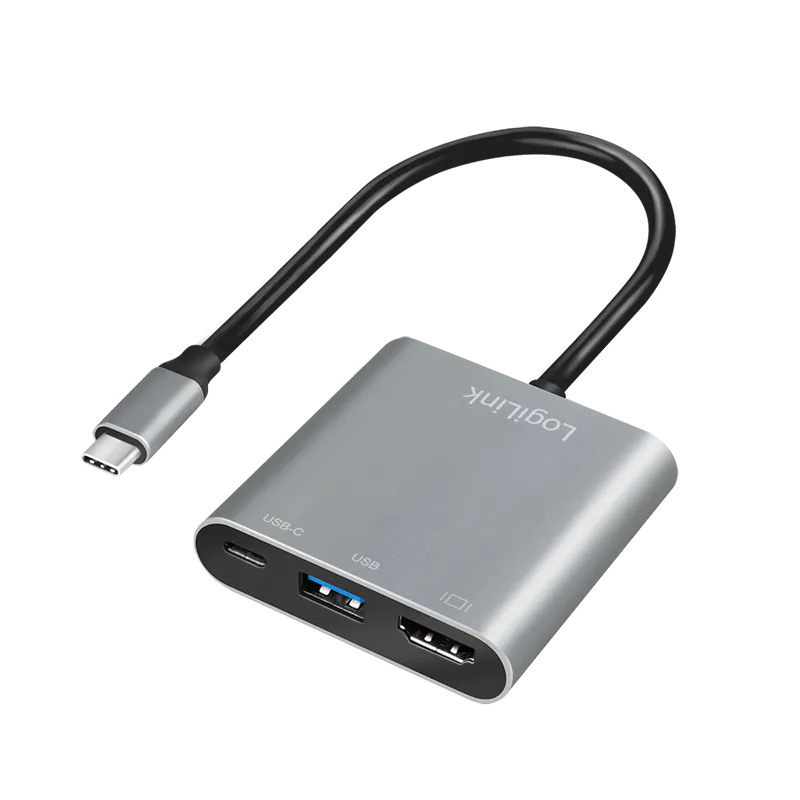 USB 3.2 Gen1 Type-C-Adapter, C/M zu HDMI/F + 2xUSB/F, 4K/60 Hz, PD, Alu, 0,15 m