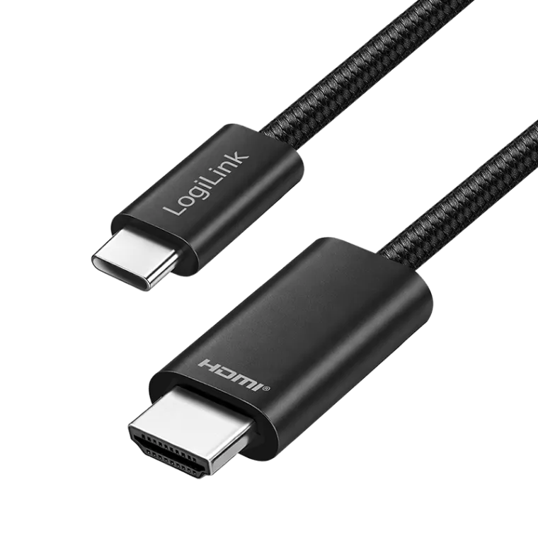 USB 3.2 Gen1 Type-C-Kabel, C/M zu HDMI/M, 4K/30 Hz, Geflechtsmantel, schwarz, 2 m
