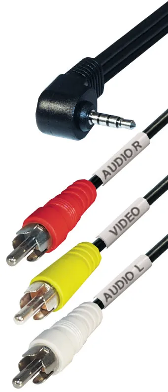 MAXTRACK Verbindungskabel, 4 pol. Klinkenwinkelstecker 3,5 mm -3x Cinchstecker, 2,0 m (VD 5-2)