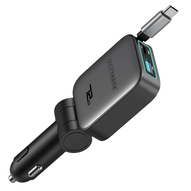 MAXTRACK 3-in-1 USB KFZ Ladegerät mit einziehbarem Ladekabel, Für 12-24 V Fahrzeuge, 72 W (WI 15)