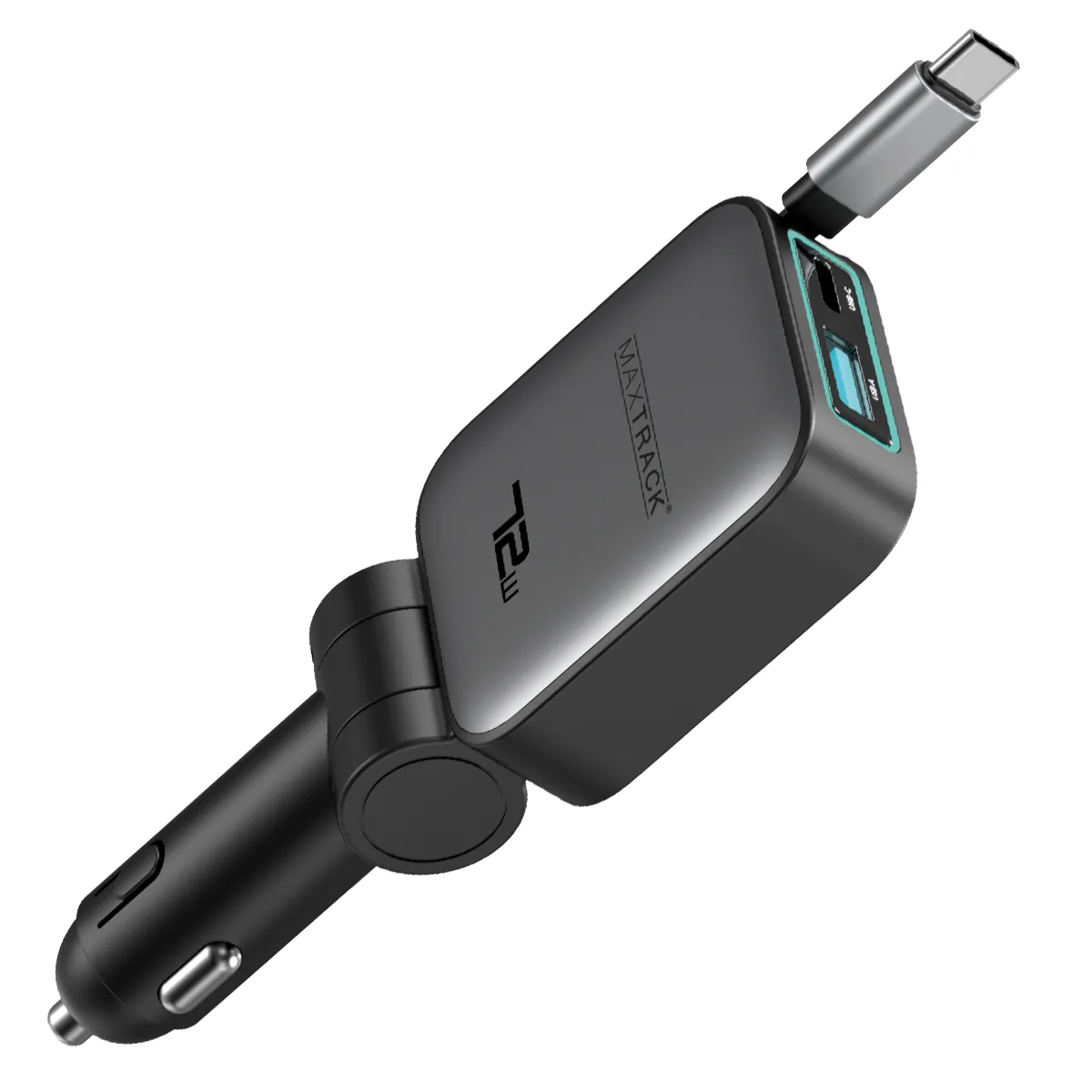 MAXTRACK 3-in-1 USB KFZ Ladegerät mit einziehbarem Ladekabel, Für 12-24 V Fahrzeuge, 72 W (WI 15)